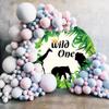 OERJU 7.2x7.2ft Wild One Round Backdrop Cover Safari Jungle Animals Green Leaves Photography Background Circle Backdrop Cover for Kids Baby Boy 1st Birthday Party Decorations Photo Booth Props view 3