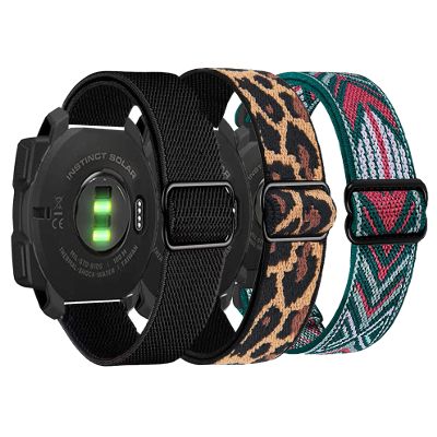 3 Packs Stretchy Nylon Bands Compatible with Garmin Instinct/Instinct 2 Solar/Instinct 3 45mm, 22mm Sport Breathable Wristband for Garmin Instinct Tactical/Solar/Tide/Esports (Black/Leopard/Arrow)