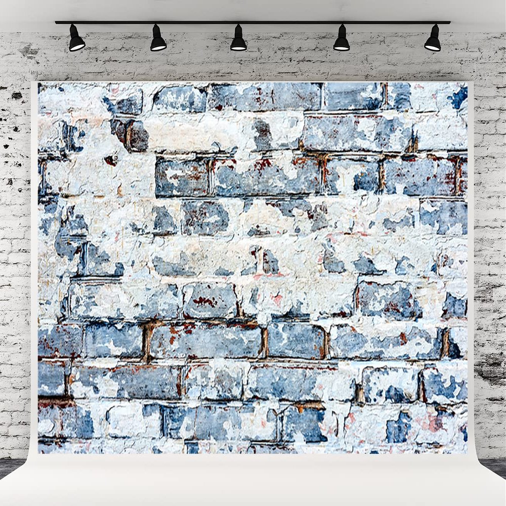 10x10ft Large Old Blue Brick Wall Background Broken Brick Wall Backdrops for Adult Props Portrait Studio