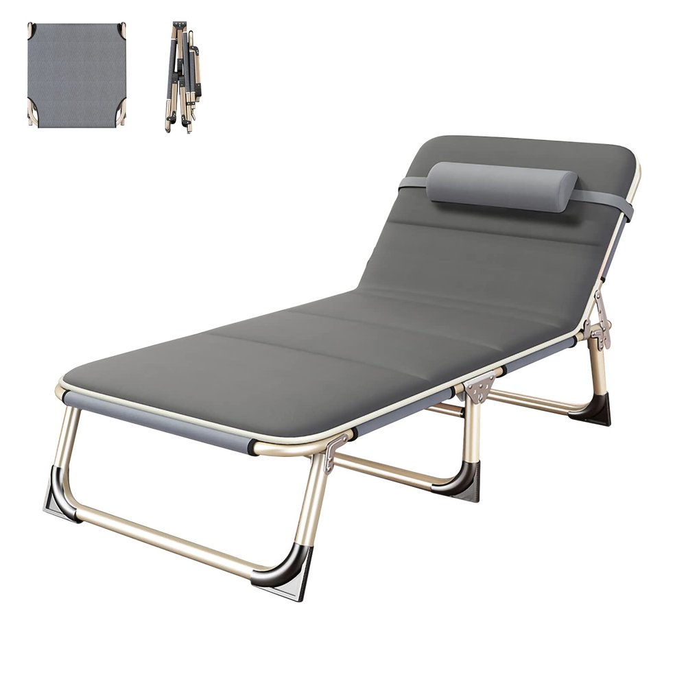 Lightweight Portable Folding Camping Cot Reclining Lounger Chair Single Person Lounger for Camping Office Lunch Break Outdoor (cotton pad) , Folding Bed , Folding Bed , Lightweight Portable Folding