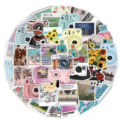Camera Stickers, 50 Pcs VSCO Aesthetic Decorative Decals Waterproof Vinyl Stickers for Scrapbook Laptop, Water Bottle, Luggage, Skateboard Phone Gifts forTeens Adults Kids Boys Girls (Camera Stickers)