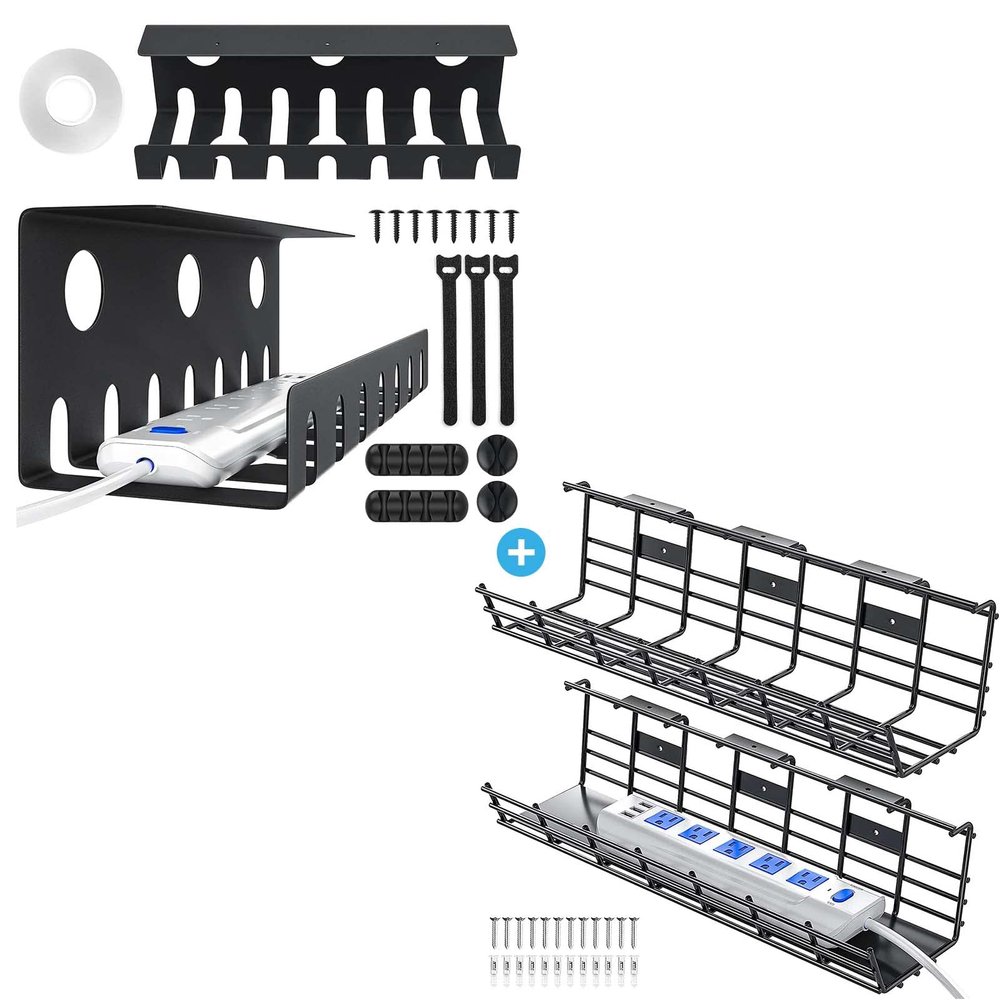 2 Pack Metal Cable Tray + 2 Pack Metal Under Desk Cable Management Tray
