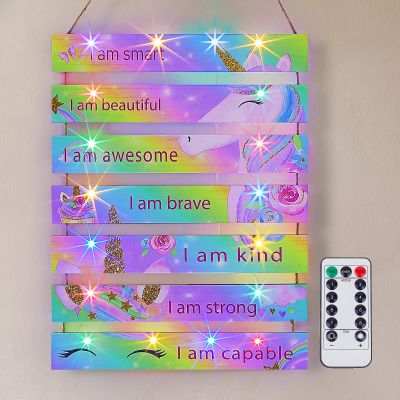 FIOBEE Girls Room Dcor for Teen Girls Boys with LED Light Wall Decor for Bedroom Motivational Inspirational Wall Art Girl Room Decoration for Kids Studyroom, 8 Kinds of Lights, Rainbow Unicorn