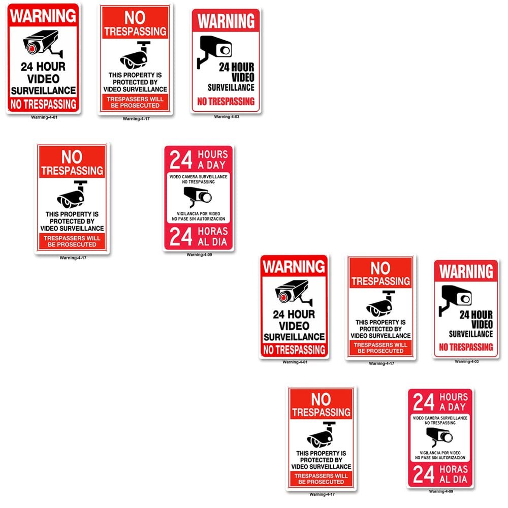 Magik 5-10Pc 24 Hr Video Surveillance Sign No Trespassing Security Warning Aluminum (10 Pack(2 Ea))