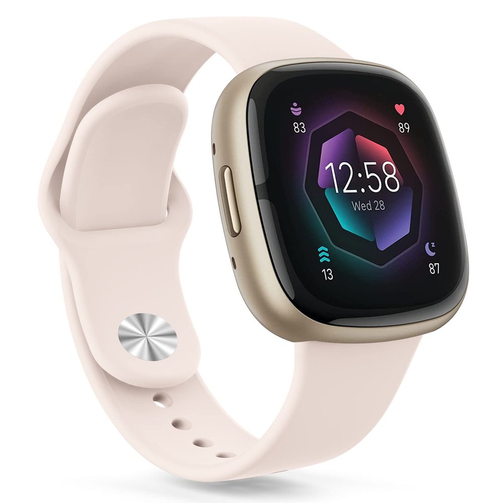 AK Silicone Bands Compatible with Fitbit Versa 4 Bands & Fitbit Sense 2 Bands for Women Men, Soft Straps Replacement Wristbands for Fitbit Versa 3 & Versa 4 / Sense & Sense 2 Smart Watch (Sand Pink)