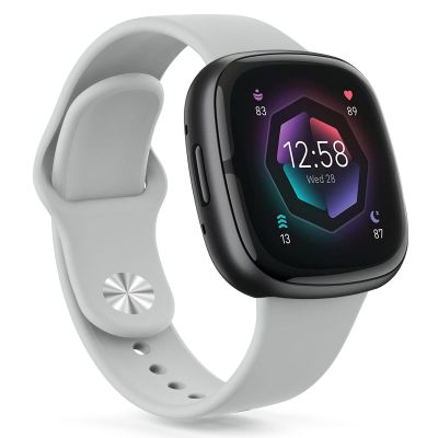 AK Silicone Bands Compatible With Fitbit Versa 4, Sense 2 - Soft Replacement Straps for Versa 3, Sense Smart Watch (Gray)