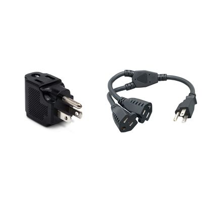 Hosa Right Angle Power Adaptor & Cablelera Power Cord Extension and Splitter, NEMA 5-15P to NEMA 5-15R x 2, 16 AWG, 13A, 125V (ZWACPQAG-14)