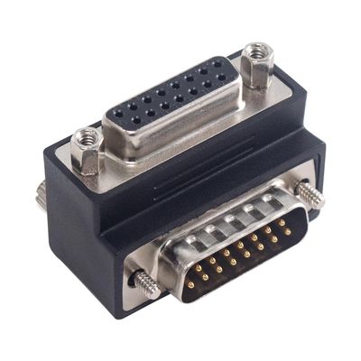 Duttek 90 Degree DB15 Male to Female Adapter, D-Sub 15Pin Solder Type Connector Adapter for Mainframe Computers with Screw Mount 1 Pack (Down Angled)