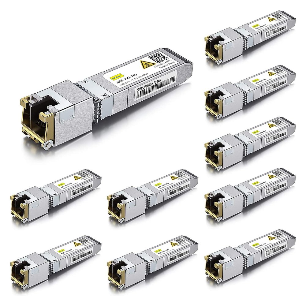 10Gtek - - +   , RJ45 to SFP+ Copper Ethernet CAT.6a Module, for Cisco SFP-10G-T-80, Ubiquiti UniFi, Netgear and More, Pack of 10