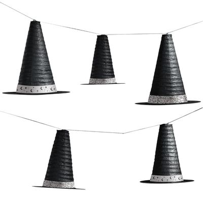 Classic Black & White Paper w/Metal Witches Hats Hanging Lanterns - Pack of 5 - Unique & Elegant Design - Perfect for Halloween Decorations
