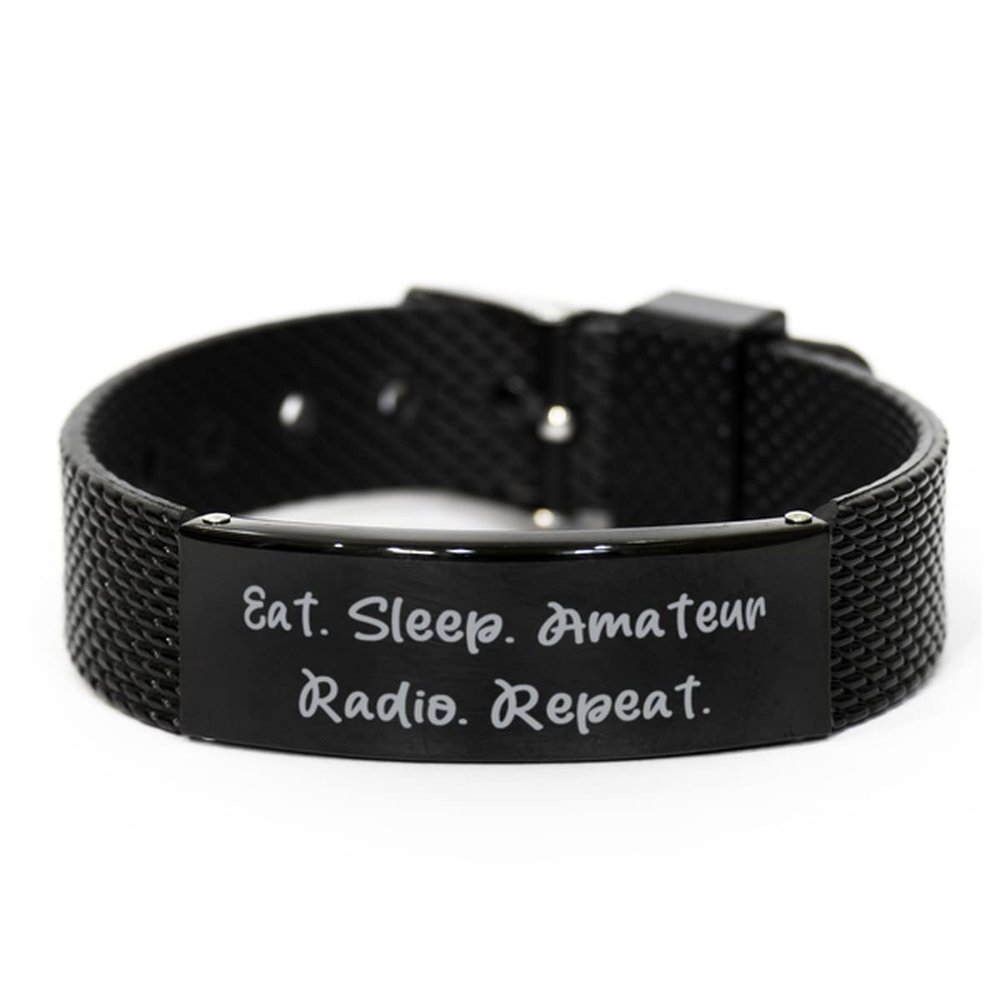 Perfect Amateur Radio Black Shark Mesh Bracelet, Eat. Sleep. Amateur Radio. Repeat, Useful for Friends, Holiday