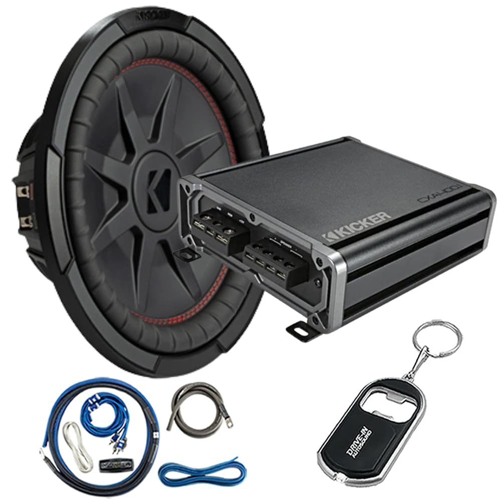 KICKER 48CWRT122 Shallow-Mount 12" Subwoofer with 46CXA4001T Mono Amplifier and 46CK8 Amplifier Wiring Kit