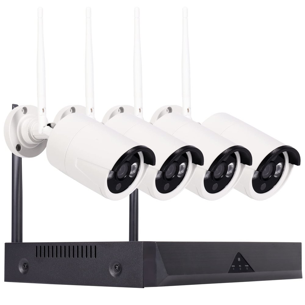 4CH 1080P Wireless NVR Security Camera System CCTV Recorder Night Vision Outdoor WiFi Camera Wireless Remote Access Motion Alert Cameras for Home Security (Ship from US)