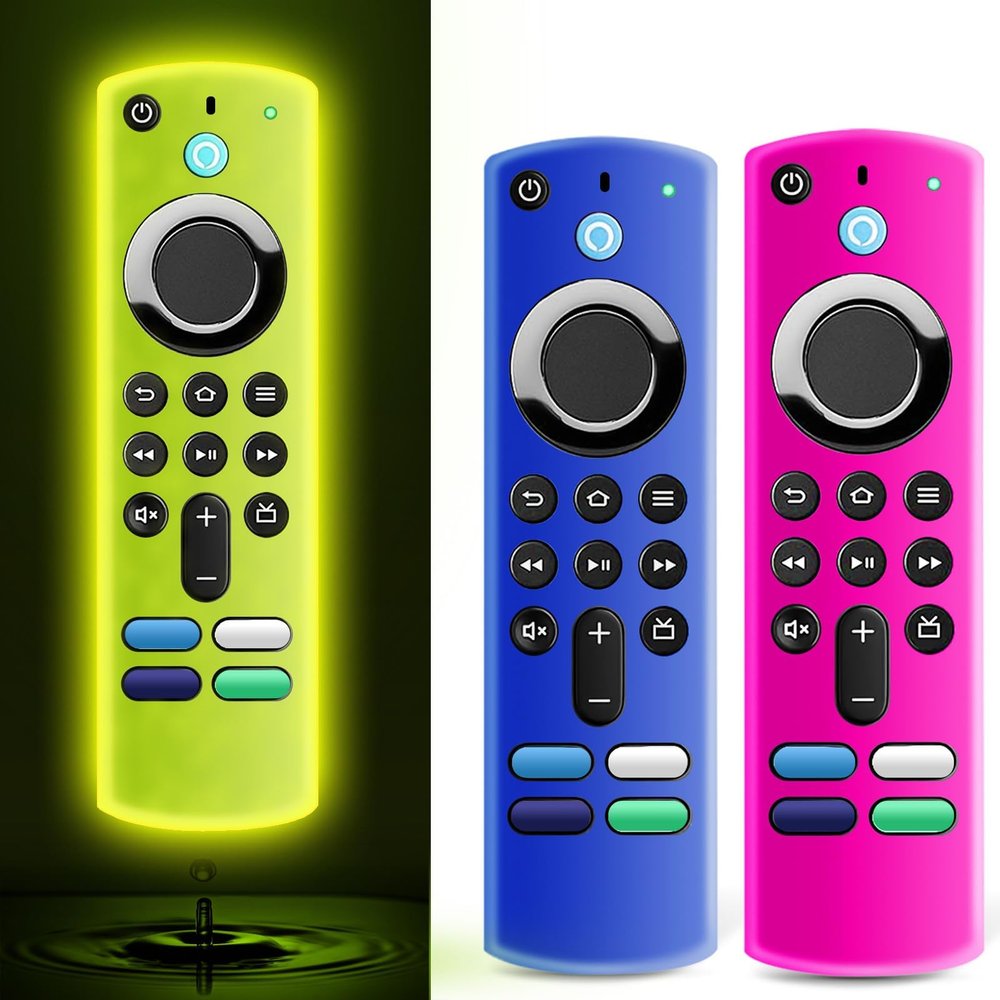(3 Pack) Wevove Fire Stick Remote Cover for Alexa Voice Remote 3rd Gen, Replacement Case for TVStick 4K/Max Streaming Device (Glow Yellow&Rose red&Blue)