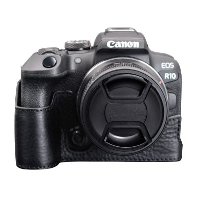 MUZIRI KINOKOO EOS R10 Case, Genuine Leather Case for Canon EOS R10 Camera Bottom Protective Case - Retro Style Half Case with Hand Grip and Opening Bottom Design - Black