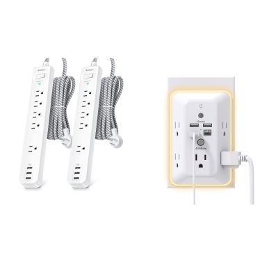2 Pack Power Strip Surge Protector and Surge Protector, Outlet Extender with Night Light