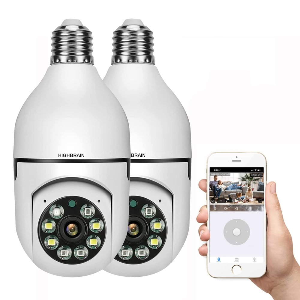 5G WiFi Light Bulb Camera, 2.4GHz & 5G 1080P E27 Light Bulb Home Security Camera, Indoor 360 PTZ Surveillace Cameras, Full Color Day and Night, Smart Motion Detection (Support 5G, 2 Pack) White