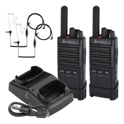 Cobra PX652 Professional Walkie Talkies - Rechargeable, 22 Channels, 300,000 sq. ft/25 Floor Range, Dust Protected & Splashproof (IP54 Rating), Headsets and Chargers Included (2-Pack)