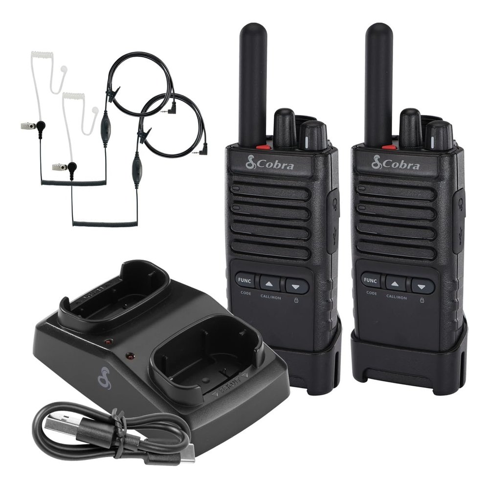 Cobra PX652 Professional Walkie Talkies - Rechargeable, 22 Channels, 300,000 sq. ft/25 Floor Range, Dust Protected & Splashproof (IP54 Rating), Headsets and Chargers Included (2-Pack)