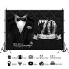DORCEV 10x8ft Man Happy 70th Birthday Photography Backdrop Banner Luxury Black Silver Tuxedo Photo Background for Grandpa Birthday Party Decor Hello Seventy White Shirt Necktie Suit Decor Props view 3