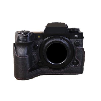 Camera Case Black Genuine Leather Protective Half Body Cover Base Case with Bottom Opening Version for Fujifilm X-H2 Camera, Black, Half Body Base Case