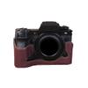 Camera Case Wine Red Genuine Leather Protective Half Body Cover Base Case with Bottom Opening Version for Fujifilm X-H2 Camera, Red, Half Body Base Case view 1