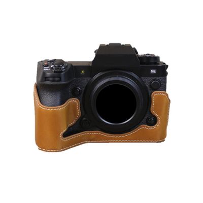 AFGRAPHIC Camera Case Brown PU Leather Protective Half Body Cover Base Case with Bottom Opening Version for Fujifilm X-H2 Camera, Brown, Compact