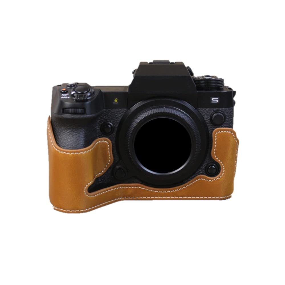 AFGRAPHIC Camera Case Brown PU Leather Protective Half Body Cover Base Case with Bottom Opening Version for Fujifilm X-H2 Camera, Brown, Compact