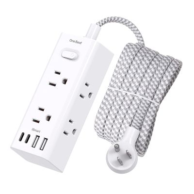 10 Ft Power Strip Surge Protector - One Beat 10ft Extension Cord with 6 Widely Outlets 4 USB Ports (2 USB C), Wall Mount Outlet Extender, Flat Plug Power Strip for Travel Home Office College Dorm Room