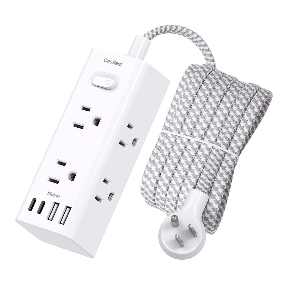 10 Ft Power Strip Surge Protector - One Beat 10ft Extension Cord with 6 Widely Outlets 4 USB Ports (2 USB C), Wall Mount Outlet Extender, Flat Plug Power Strip for Travel Home Office College Dorm Room