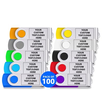 Paintechz Custom Swivel USB Flash Drives 100 Pack, Personalized Logo Bulk - as Corporate Gifts and Promotional Giveaways - 512MB