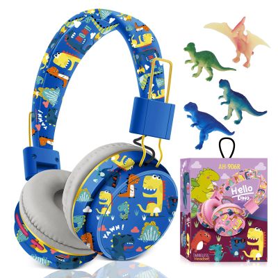 QearFun Cool Dinosaur Bluetooth Headphones, 85dB Safe Volume Limit, Wireless & 3.5mm Wired Headset with Mic, Bluetooth 5.2, Fast Charging, Foldable,for School, Tablet, Travel, Airplane