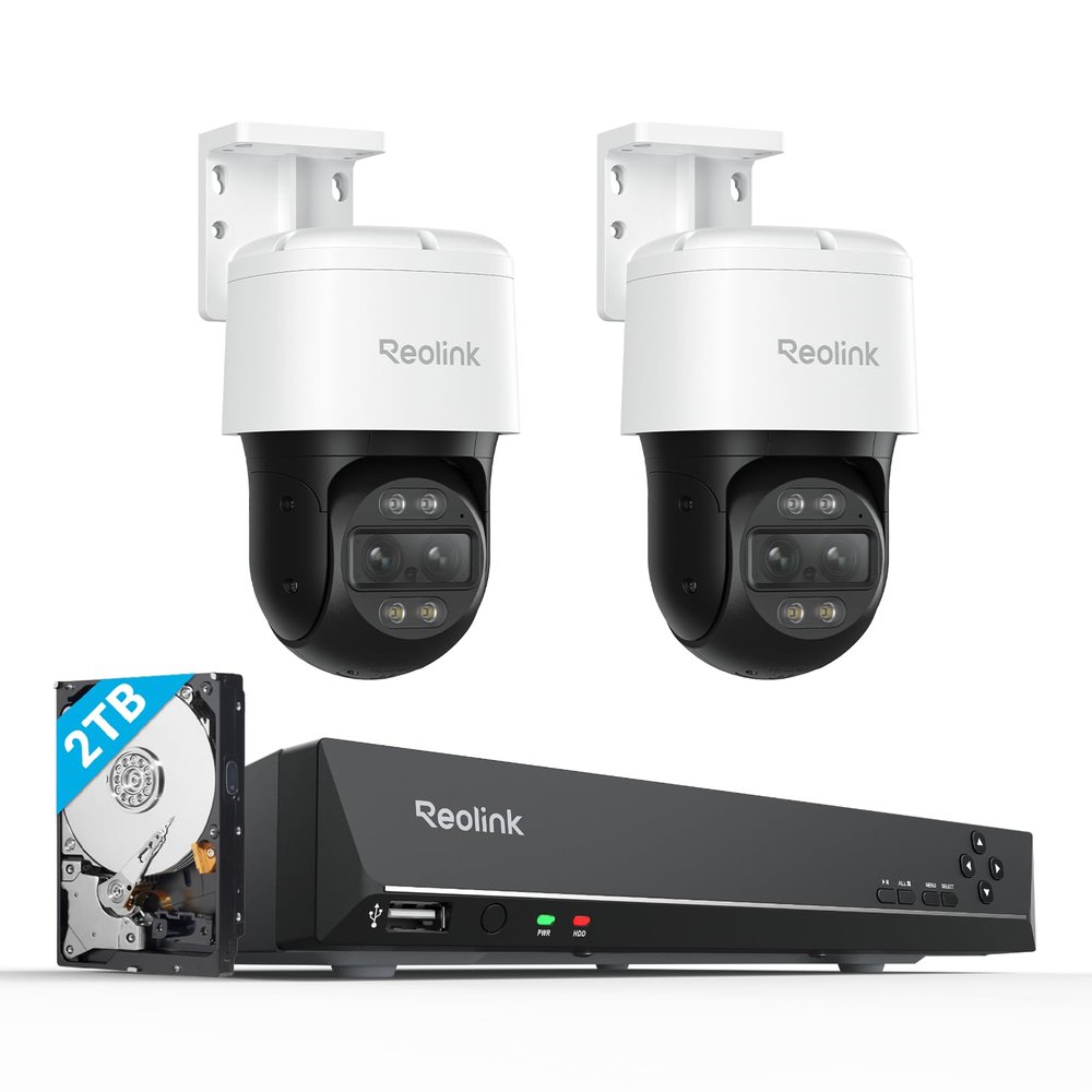 REOLINK 4K PTZ Security Cameras System, IP PoE Outdoor Cameras, 2X TrackMix PoE with 6X Hybrid Zoom, Auto Tracking, Bundle 8MP/4K 8CH NVR with 2TB HDD for 24-7 Recording