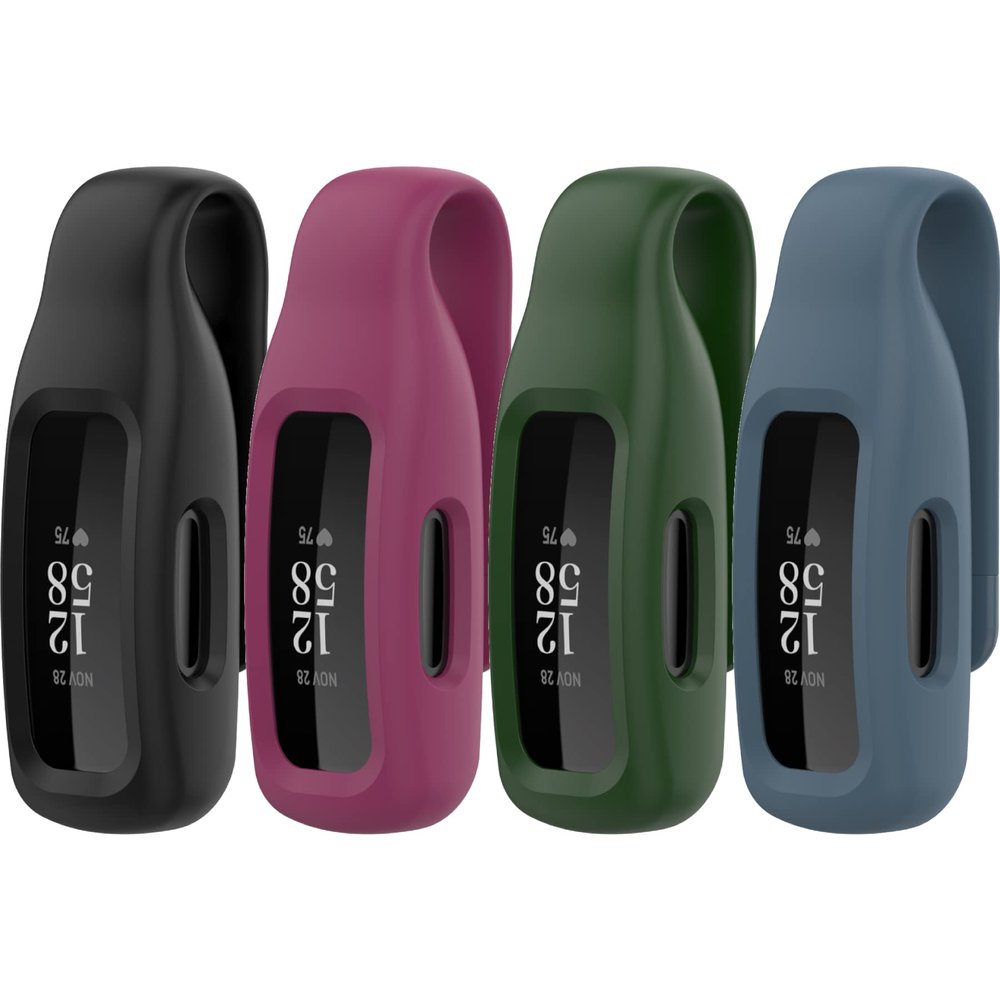 4-PACKS Clips Compatible with Fitbit Inspire 3 Fitness Tracker,Soft Comfortable Silicone Clip 360Protection Holder Accessory Relacement Case for Fitbit Inspire 3 (Black&AmryGreen&WineRed&FogBlue)