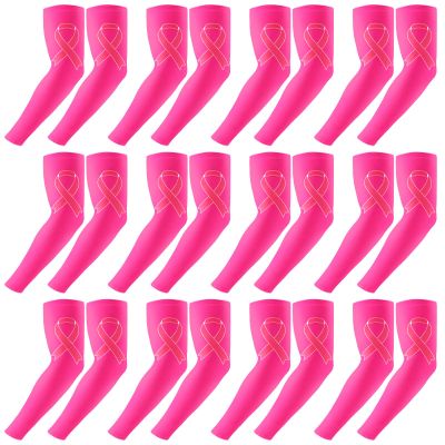 Handepo 12 Pairs Breast Cancer Awareness Football Arm Sleeves Youth Pink Football Arm Sleeves UV Sleeves for Youth Women Men(Pink,Small)