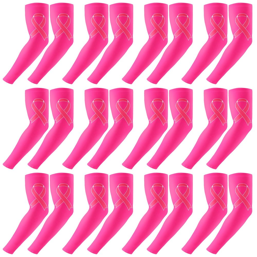 Handepo 12 Pairs Breast Cancer Awareness Football Arm Sleeves Youth Pink Football Arm Sleeves UV Sleeves for Youth Women Men(Pink,Small)