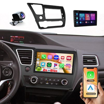 [2+64GB] Hikity for Honda Civic 2013-2017 Android Car Stereo with Wireless Apple Carplay Android Auto,9 inch Touchscreen Car Radio Support GPS Navigation/WiFi/Bluetooth/HiFi/FM/EQ + Backup Camera