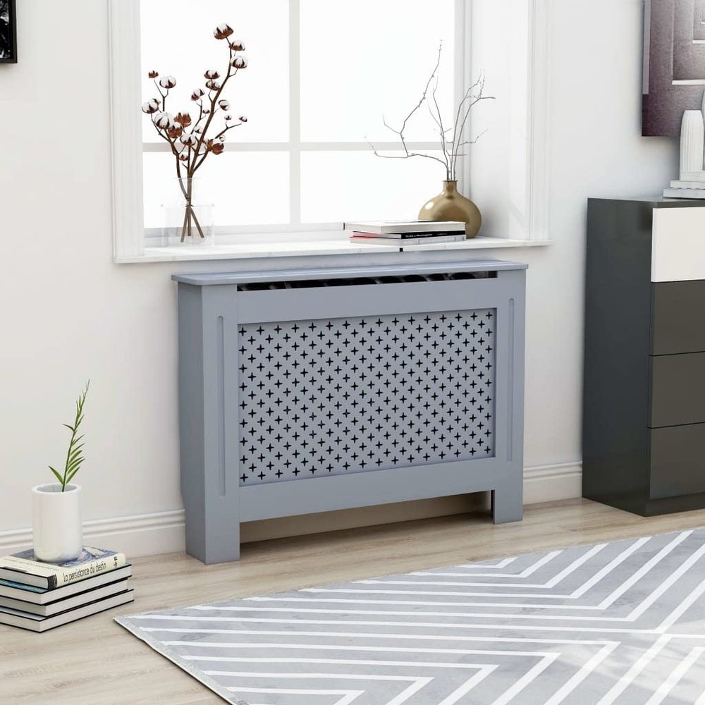 GOLINPEILO Anthracite Radiator Cover MDF Heater Cover Cabinet Shelf Household Appliance Heating Accessories, Living Room Furniture Decor, 44.1" x 7.5" x 32.1"/Cross Style