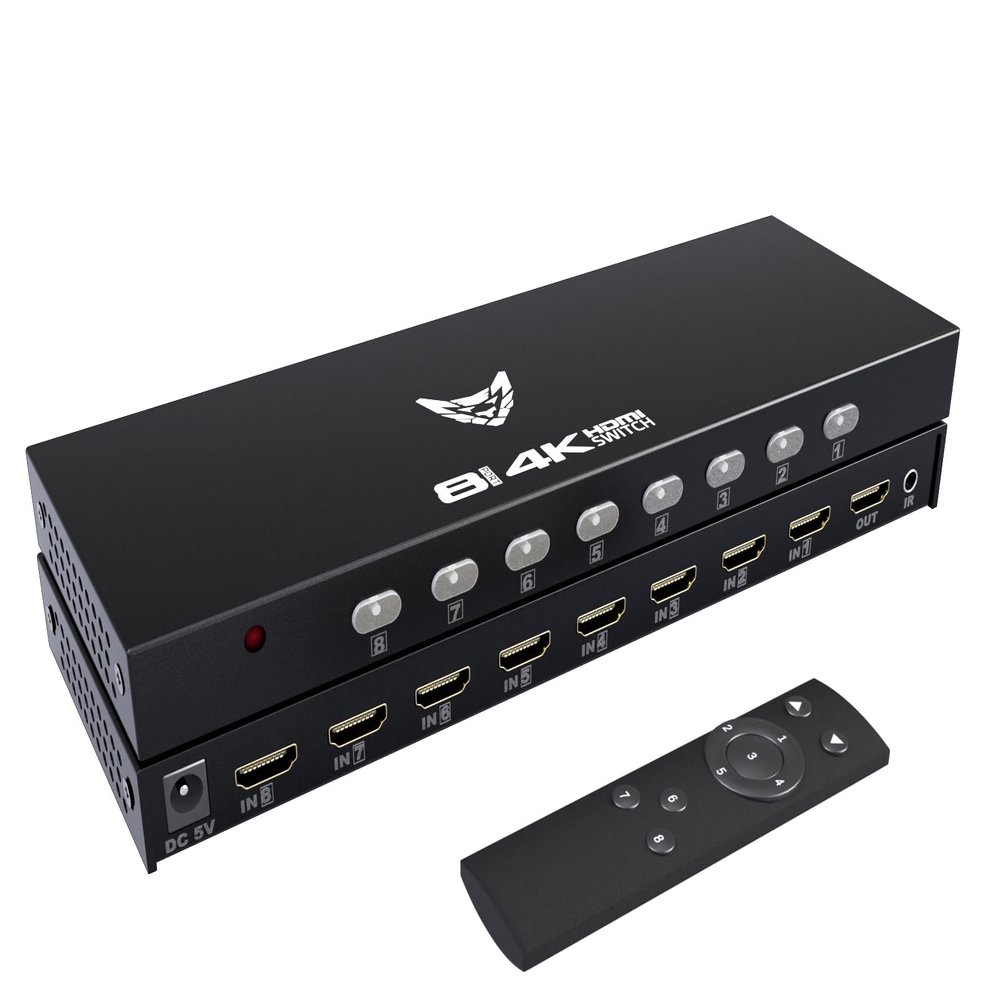 DiamondTiger HDMI Switch Box - 8 in 1 Out HDMI Switcher with Remote, 4K 8 Port HDMI 1.4 Switcher, Support 4K@30Hz, 3D Audio Video Sync, for PS4/3, Xbox, Fire Stick, TV, Projector, PC