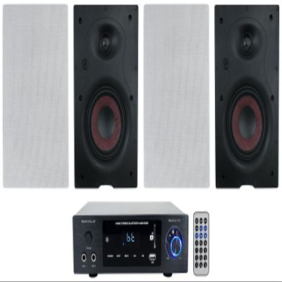 Rockville BLUAMP 150 Bundle: Home Stereo Bluetooth Amplifier Receiver Optical/Phono/RCA, (2) Pair WA658 6.5-in in-Wall Home Speakers with Glass Fiber Cone Woofer and Silk Dome Tweeter, 3-Items