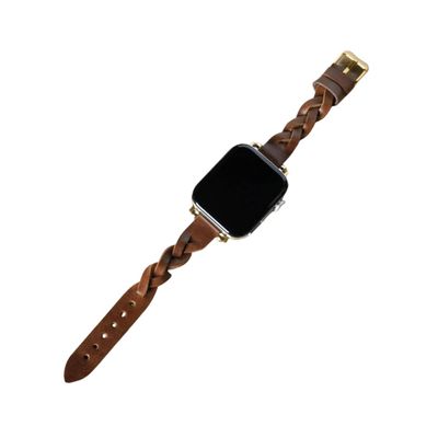 Slim Braided Leather Watch Band, Womens Leather Watch Band, Apple Watch Band, Watch Accessories, Apple Watch Strap (Black Connector (38/40/41mm), Dark Brown Band)