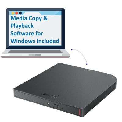 BUFFALO MediaStation 6X Portable Type-C USB 3.2 (Gen 1) Blu-ray Drive/External, Plays and Burns Blu-Rays, DVDs, and CDs. Compatible with PC/Mac Laptops and Desktops