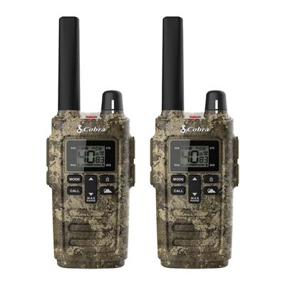 Cobra RX380 Walkie Talkies (2-Pack)  Weather Resistant Two Way Radios Long Range, 40 Pre-Programmed Channels, Weather Alerts, LED Flashlight, Long-Life NiMH Batteries (TrueTimber Strata Camo)