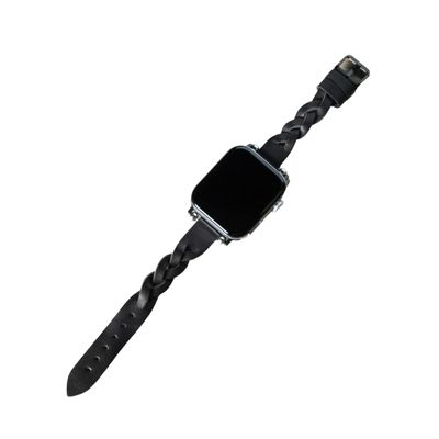 Slim Braided Leather Watch Band, Womens Leather Watch Band, Apple Watch Band, Watch Accessories, Apple Watch Strap (Rose Gold Connector (38/40/41mm), Black Band)