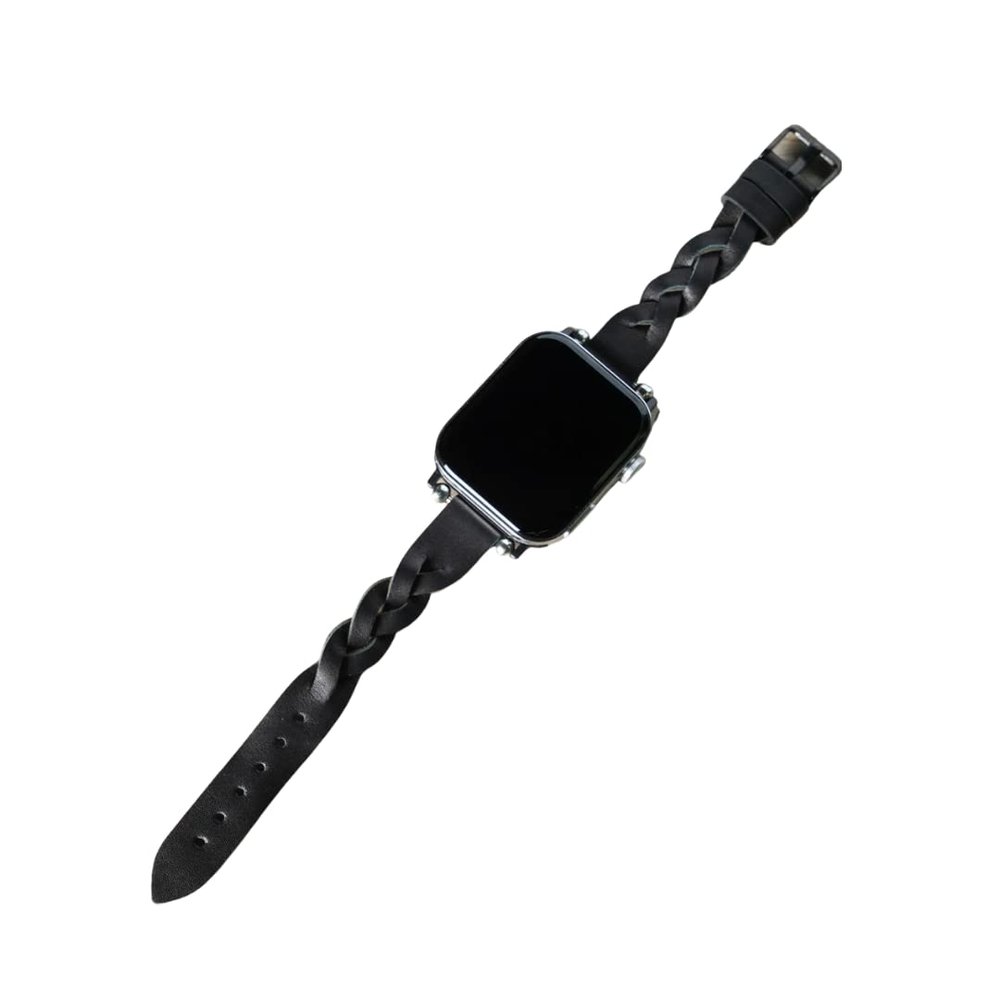 Slim Braided Leather Watch Band, Womens Leather Watch Band, Apple Watch Band, Watch Accessories, Apple Watch Strap (Rose Gold Connector (38/40/41mm), Black Band)