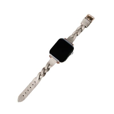 Slim Braided Leather Watch Band, Womens Leather Watch Band, Apple Watch Band, Watch Accessories, Apple Watch Strap (Black Connector (38/40/41mm), Beige Band)