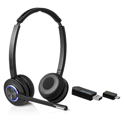 Leitner LH475  Wireless Computer Headset with Microphone  Zoom and Teams Headset  DECT USB Dongle Headset for Softphone, Computer, Laptop, and Tablet  Single or Dual-Ear Wearing Style