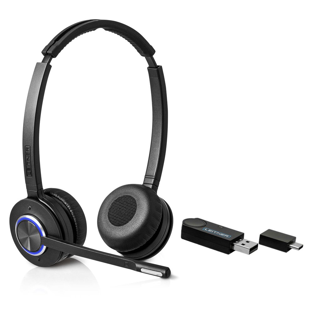 Leitner LH475  Wireless Computer Headset with Microphone  Zoom and Teams Headset  DECT USB Dongle Headset for Softphone, Computer, Laptop, and Tablet  Single or Dual-Ear Wearing Style
