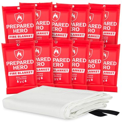 Prepared Hero Emergency Fire Blanket - 12 Pack - Fire Suppression for Kitchen, 40 x 40 Fiberglass Fire Blanket for Home