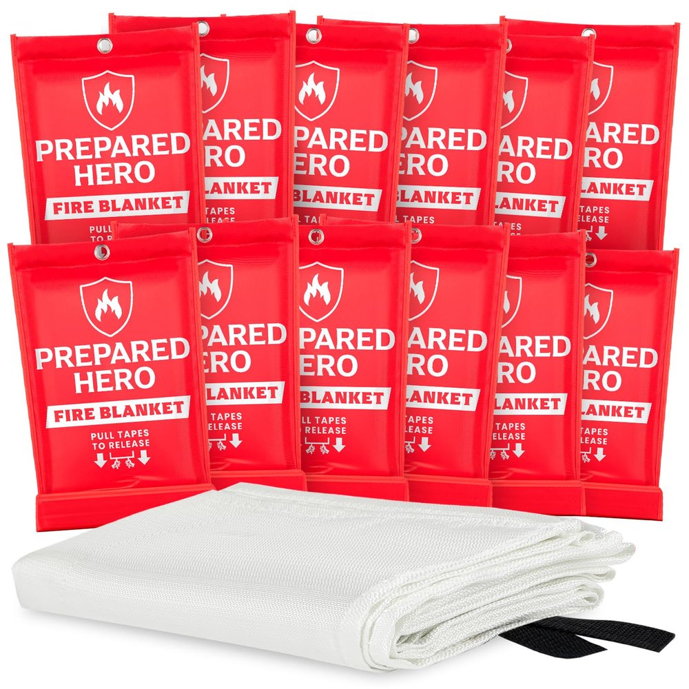Prepared Hero Emergency Fire Blanket - 12 Pack - Fire Suppression for Kitchen, 40 x 40 Fiberglass Fire Blanket for Home